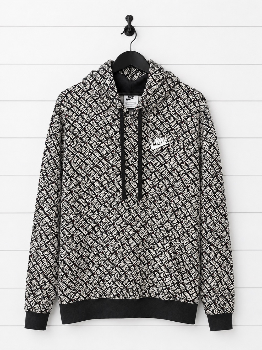 🖤 Nike Black & White All-Over Logo Crewneck Hoodie Men’s XS